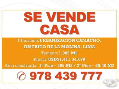 Se Vende Hermosa Casa en La Molina - Urb. Camacho