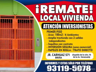 REMATO POR VIAJE LOCAL VIVIENDA