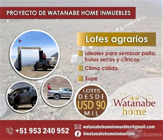 *VENTA DE LOTES AGRARIOS PARA RIEGO TECNIFICADOS* SUPE - 1