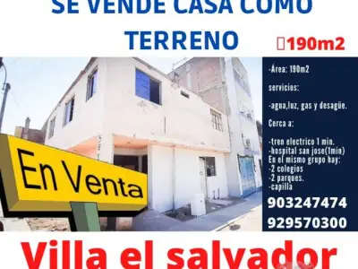 Se vende Casa Como terreno Esquina 190m2