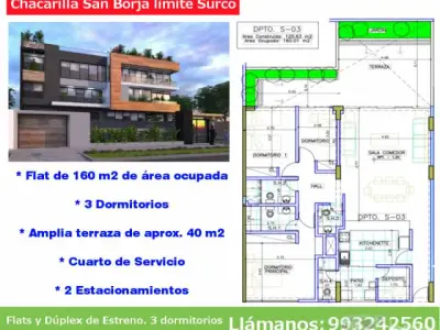 Departamento con terraza Estreno Chacarilla San Borja limite con Surco
