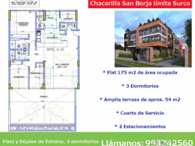 Departamento con amplia terraza Estreno Chacarilla San Borja limite con Surco