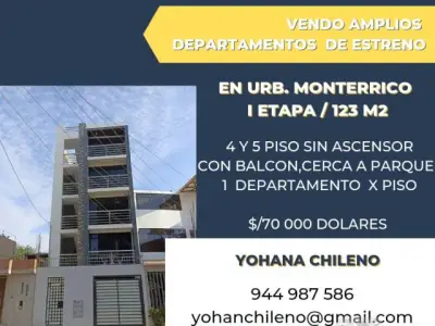 Vendo amplios departamentos con balcón de estreno en Urb. Monterrico I Etapa