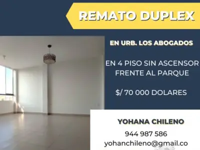 Remato dúplex en Urb. Los Abogados en 4 piso sin ascensor,con vista exterior frente a parque
