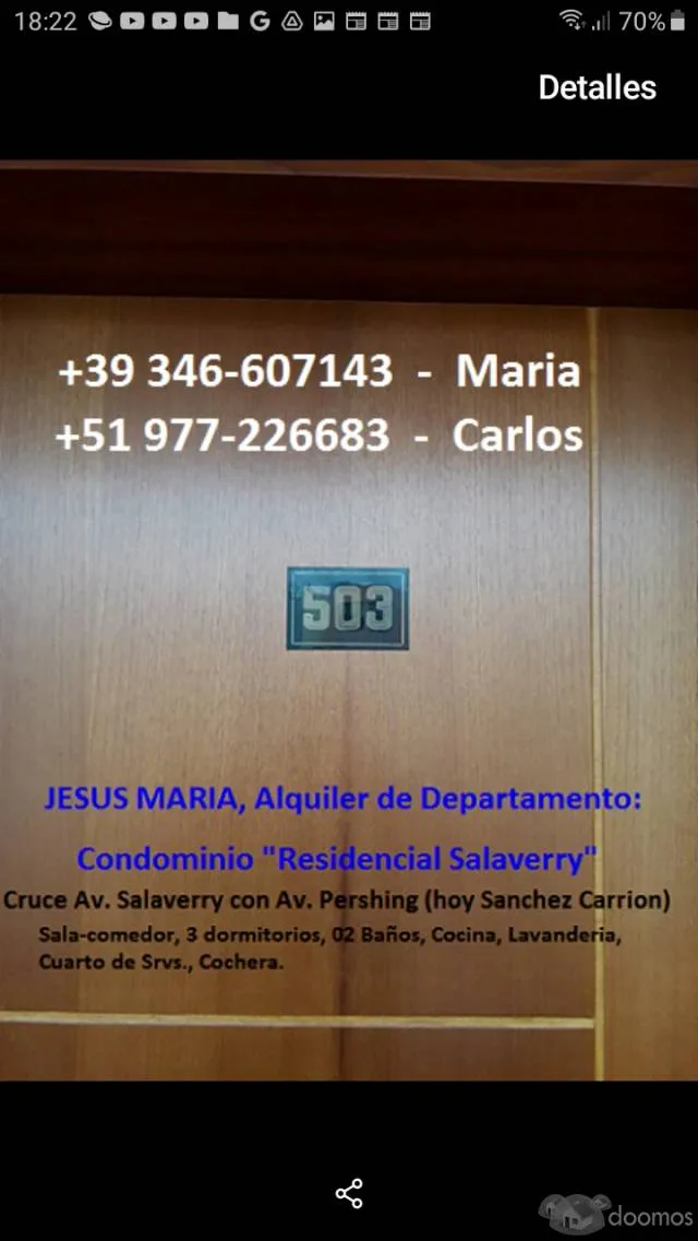 ALQUILER DE DEPARTAMENTO:  Condominio RESIDENCIAL SALAVERRY, Av. Felipe Salaverry  2490 (cruce con Sanchez Carrion) Block 17, Dpto 503 - Jesus Maria – Lima – Peru.? — foto 2