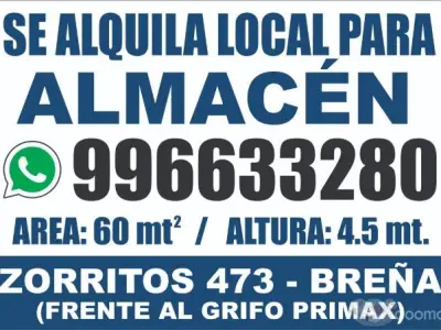 SE ALQUILA LOCAL PARA ALMACEN DE 60 M2 EN BREÑA