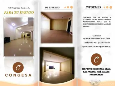LOCAL DE EVENTO- COMERCIAL  DE ESTRENO EN PACHACAMAC !! ELEGANTE Y ESPACIOSO CON TECHO ALTO
