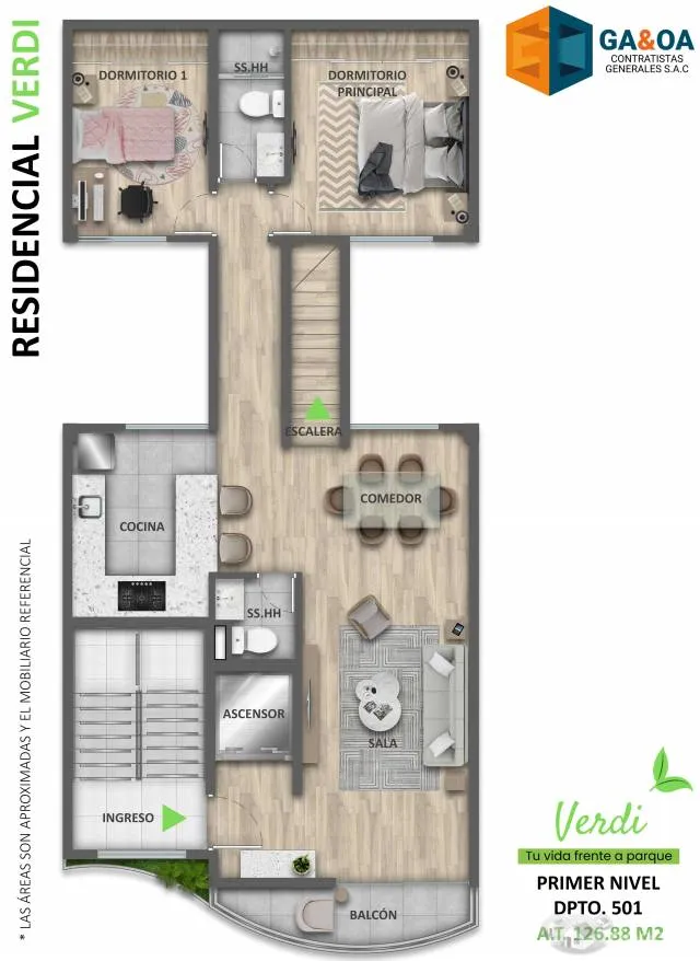 VERDI DEPARTAMENTOS EXCLUSIVO FRENTE A PARQUE, 3 DORMITORIOS 90M2 — foto 3
