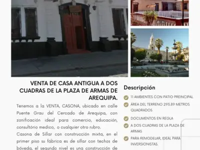 VENTA, CASONA, ubicado en calle Puente Grau del Cercado de Arequipa
