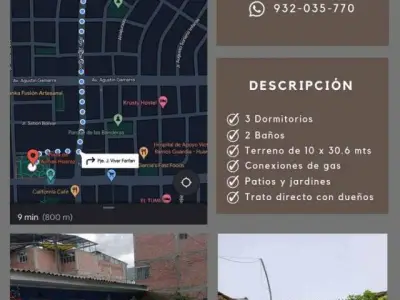 SE VENDE CASA COMO TERRENO IDEAL PARA INVERSIONES EN DEPARTAMENTOS Y/O HOTELES EN HUARAZ