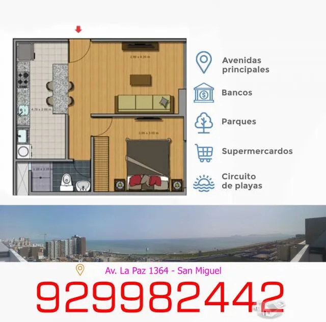 Se Vende/ Alquila Lindo Departamento con Vista al Mar de 42m2 C/Cochera y Closet de Deposito/7mo Piso /San Miguel. - 6