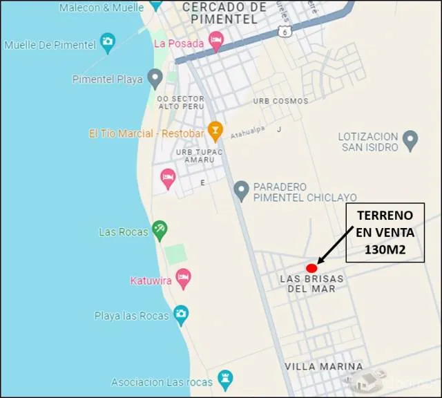 Vendo terreno Carretera Pimentel Santa Rosa altura playa las Rocas PIMENTEL — foto 2