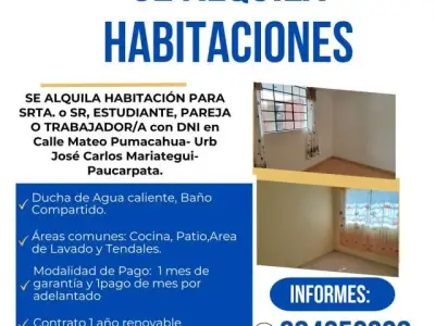 HABITACIONES EN ALQUILER PARA PERSONA SOLA O PAREJA