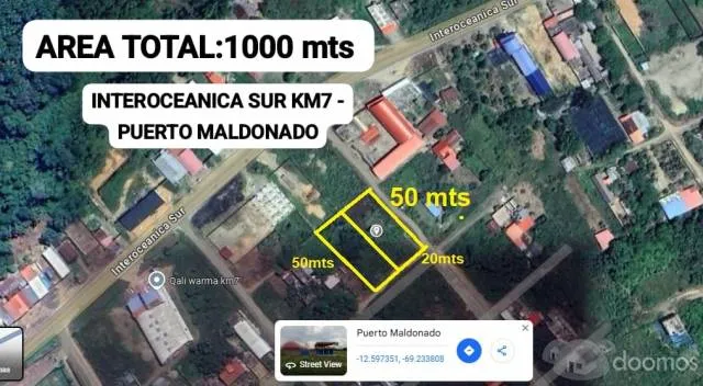 VENTA TERRENO INTEROCEANICA SUR KM7 1000MTS - PUERTO MALDONADO - 1