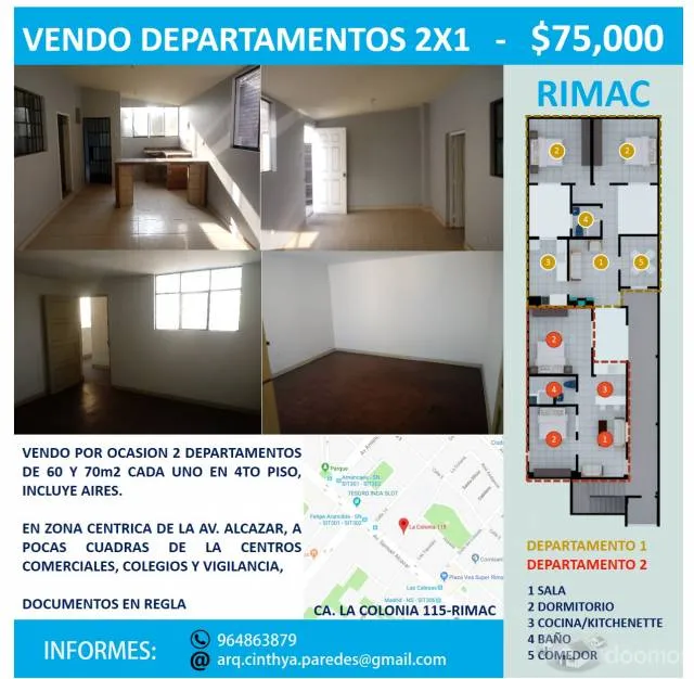 Vendo 2 departamentos al precio de 1 - 2