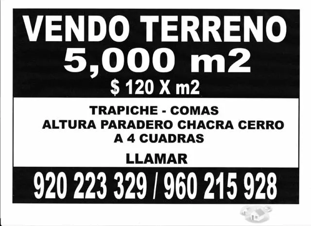 TERRENO COMAS TRAPICHE 5,000 m2 tel : 920 223 329 $100Xm2 - 1