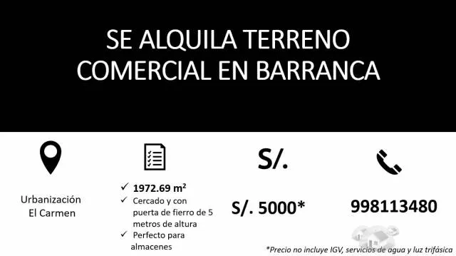 SE ALQUILA TERRENO COMERCIAL EN BARRANCA - 1