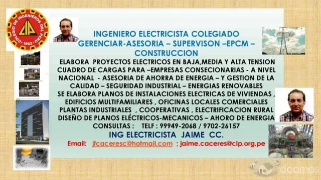 INGENIERO ELECTRICISTA PROYECTOS TELF 999492068 Y 970226157 , SERVICIO BUENO - 1