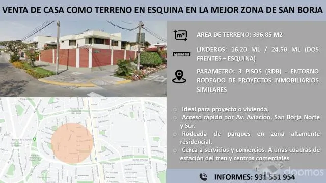 OCASION! CASA COMO TERRENO EN LA MEJOR ZONA DE SAN BORJA - 1