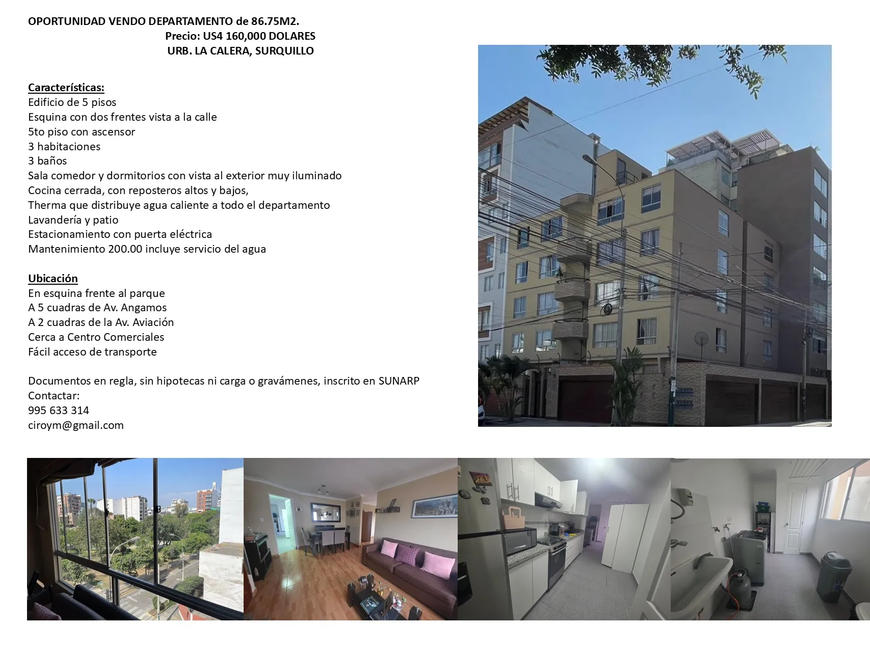 DEPARTAMENTO de 86.75M2. Precio: US4 160,000 DOLARES URB. LA CALERA, SURQUILLO - 1