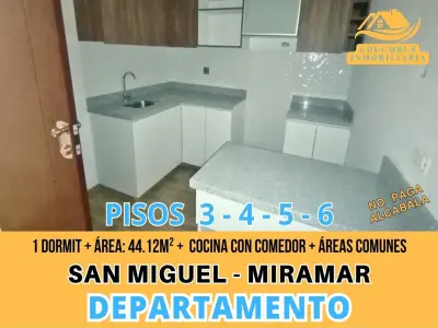 SAN MIGUEL - Dpto de 1 Dormit + Cocina con Comedor + Áreas Comunes (Pisos 3-4-5-6) No Paga Alcabala