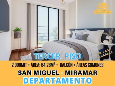 SAN MIGUEL - Dpto de 2 Dormit + Balcón + Exterior + Áreas Comunes (Tercer Piso) No Paga Alcabala