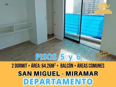 SAN MIGUEL - Dpto de 2 Dormit + Balcón + Áreas Comunes (Pisos 5 y 6) No Paga Alcabala