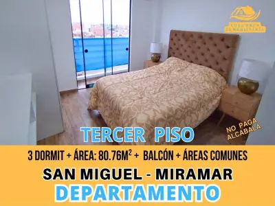 SAN MIGUEL - Dpto de 3 Dormit + Balcón Exterior + Áreas Comunes (Tercer Piso) No Paga Alcabala