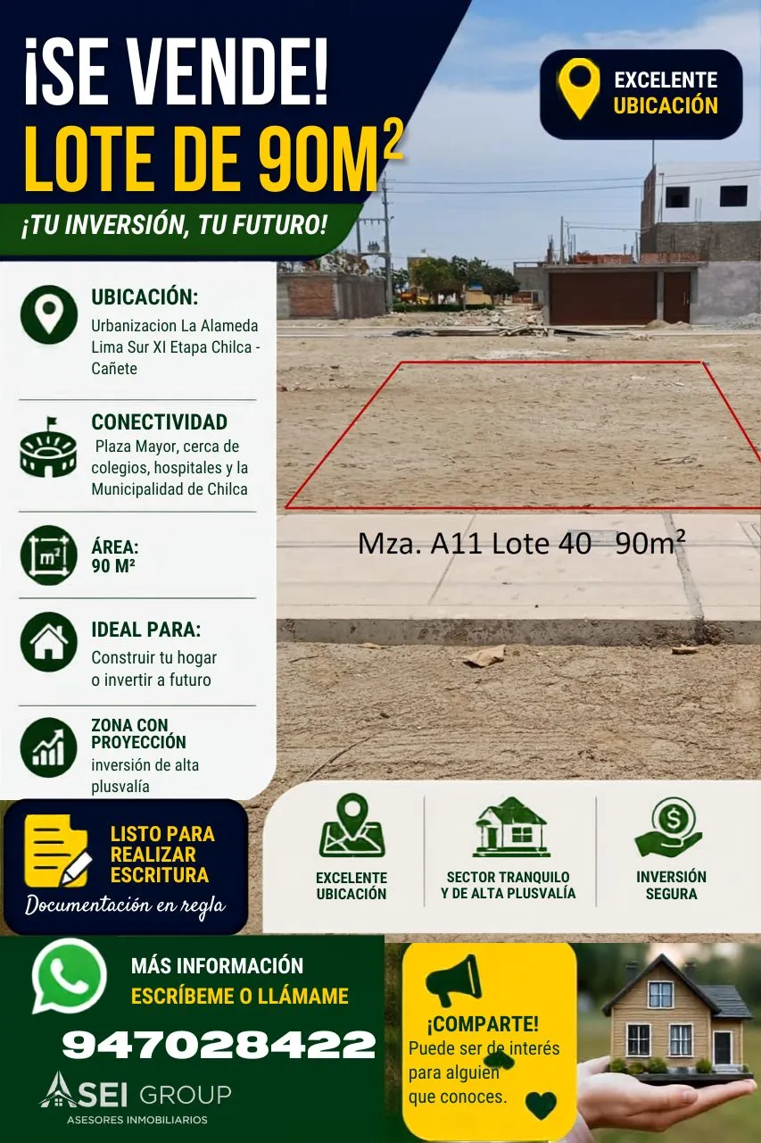 Lote de 90m² en Venta Ubicado en La Alameda Lima Sur XI Etapa en Chilca – Cañete - 8