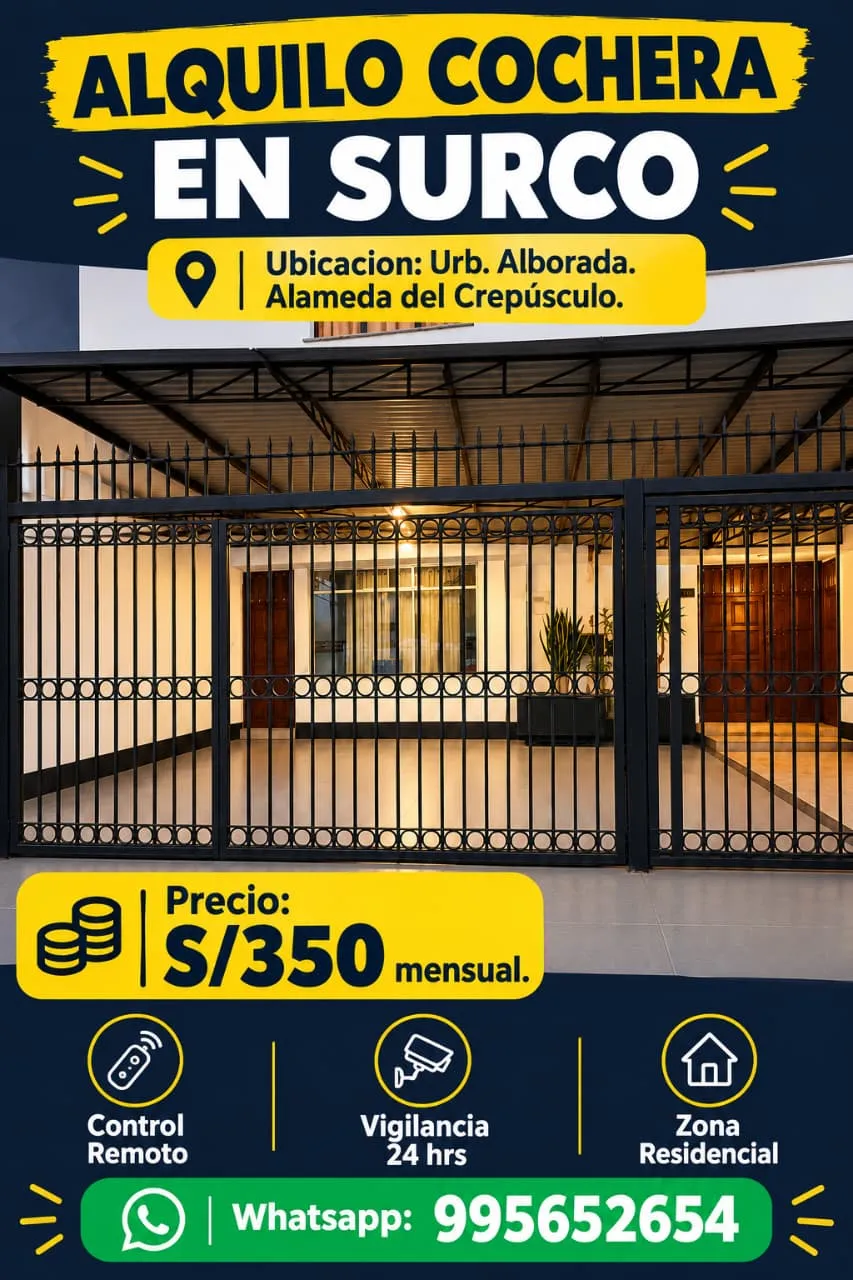 Cochera en Surco. Urb. Alborada. Cerca al CC el Trigal.