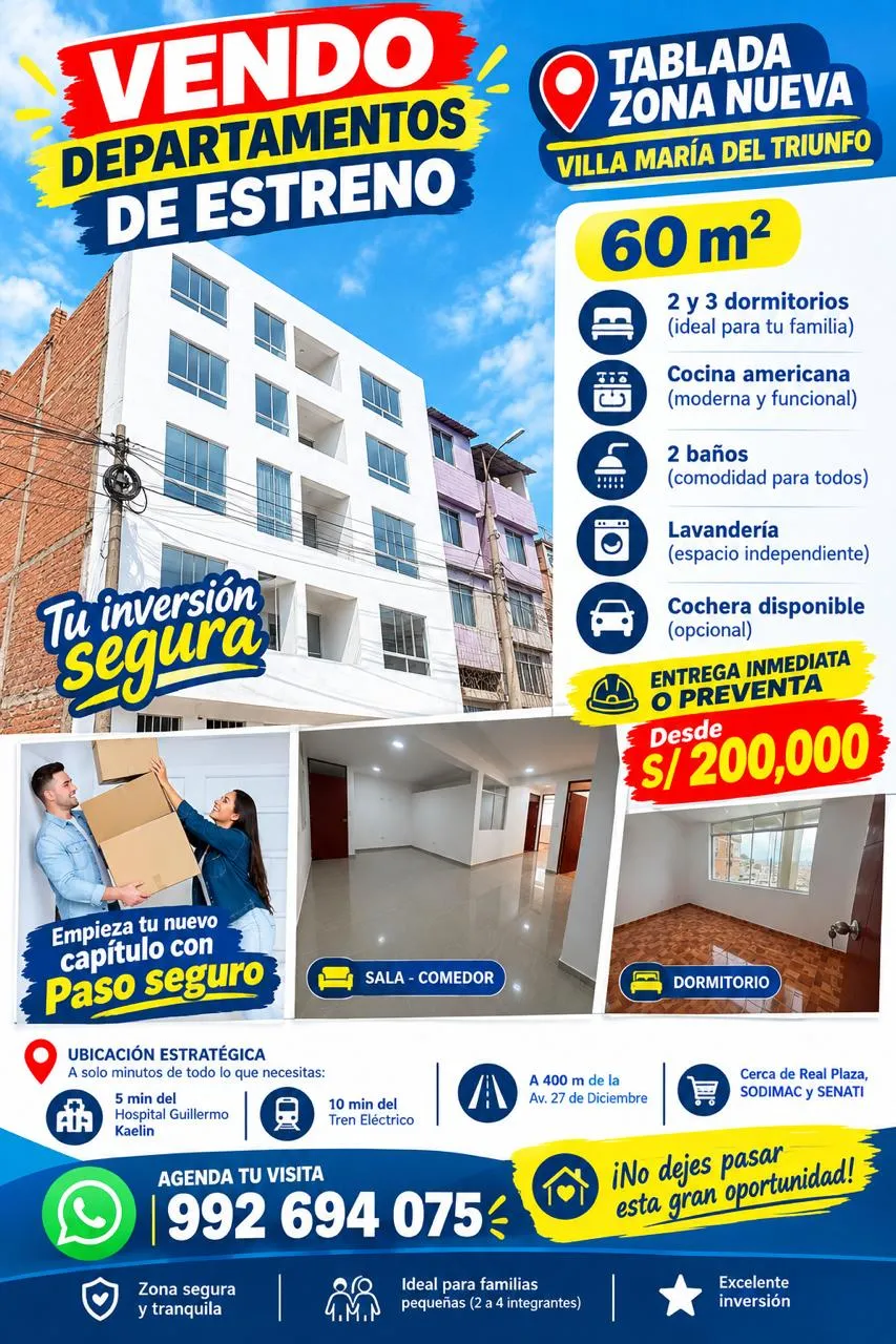 VENDO DEPARTAMENTO 60M2  SEGUNDO PISO CON VISTA INTERIOR/3HAB /2BAÑOS-EN VILLA MARIA DEL TRIUNFO EN TABLADA ZONA NUEVA. 🏡 Depa bonito, bien ubicado y a buen precio — foto 12