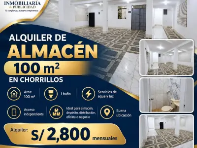 ALQUILO AMPLIO LOCAL DE 100 METROS PRIMER PISO PARA ALMACEN O  OFICINA