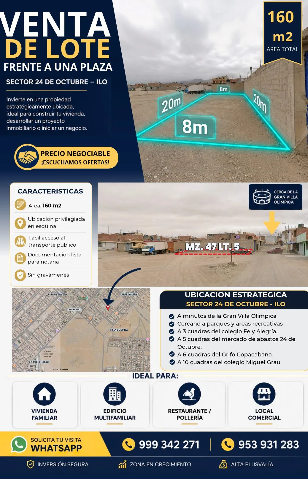 Venta de lote  160 m² - Esquina - 7